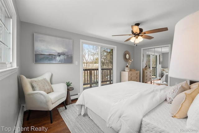 1593 Parke St, Rochester Hills, MI 48307 - bedroom featuring baseboard heating, access to outside, wood finished floors, and multiple windows