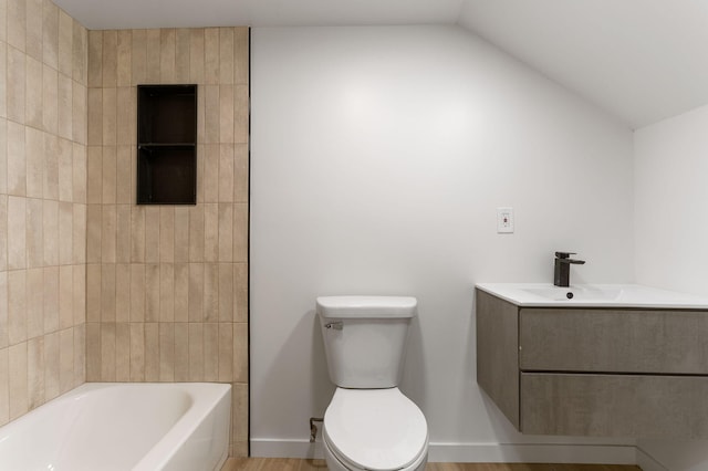 1680 Kalamazoo Ave SE, Grand Rapids, MI 49507 - bathroom with lofted ceiling, vanity, and shower / bathtub combination
