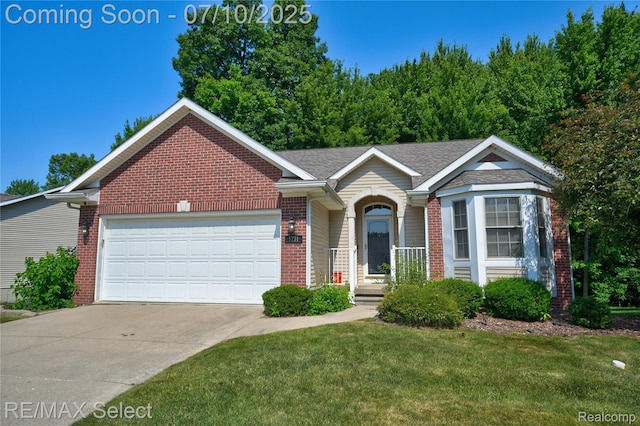 1211 Creek View Ct, Burton, MI 48509 - view of front of home with brick siding, concrete driveway, an attached garage, and a front yard