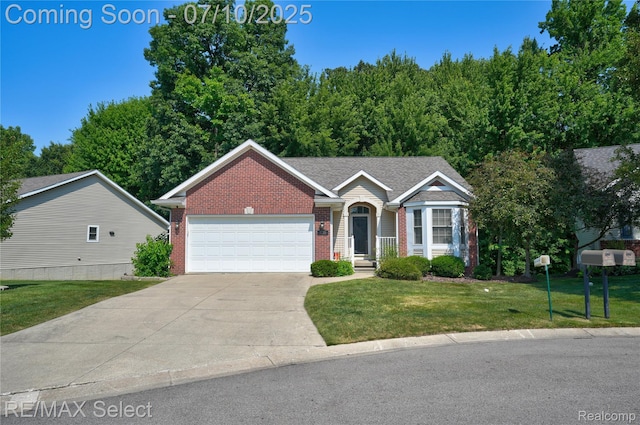 1211 Creek View Ct, Burton, MI 48509 - ranch-style house featuring brick siding, a garage, concrete driveway, and a front yard