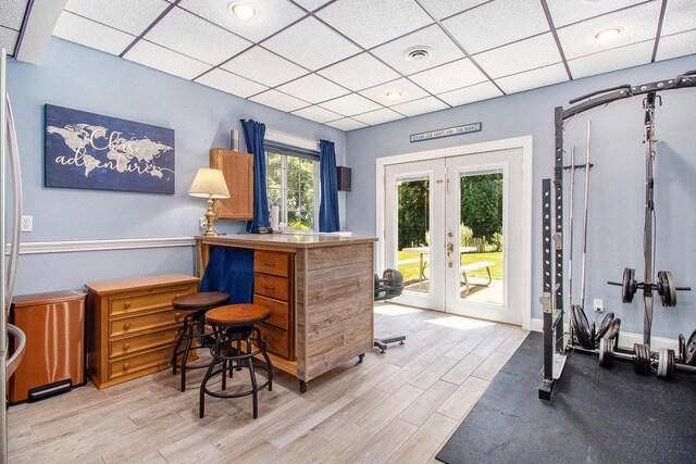 4673 Chasemoor Dr, Portage, MI 49024 - office space with french doors, a drop ceiling, light wood-style floors, and recessed lighting