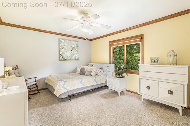 5131 Standish Dr, Troy, MI 48085 - bedroom featuring crown molding, light carpet, and a ceiling fan