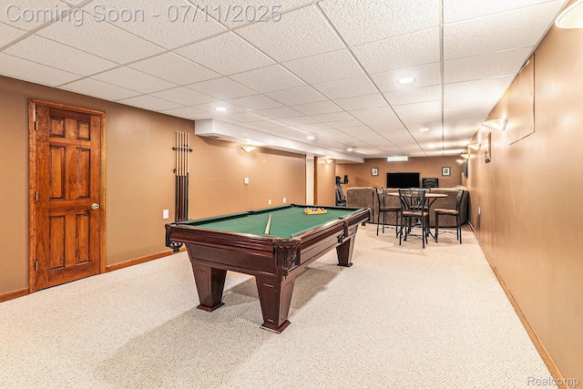 5131 Standish Dr, Troy, MI 48085 - recreation room with carpet floors, billiards, bar area, recessed lighting, and a paneled ceiling