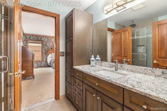 5131 Standish Dr, Troy, MI 48085 - bathroom featuring ensuite bathroom, vanity, a shower stall, and tile patterned flooring