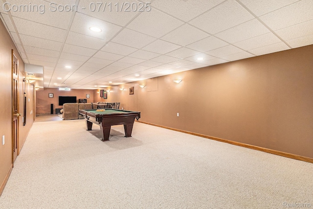 5131 Standish Dr, Troy, MI 48085 - game room featuring carpet floors, pool table, a drop ceiling, and recessed lighting