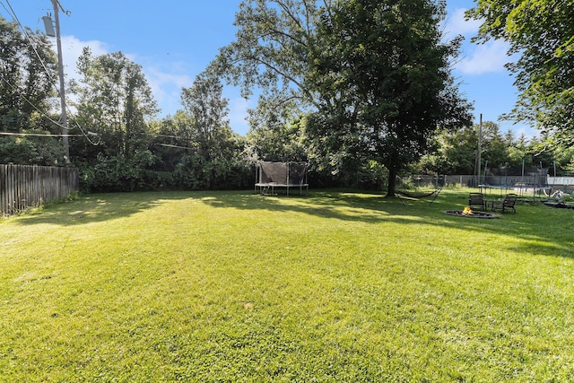 10351 Endicott St, Michigan, MI 48111 - fenced backyard with a trampoline and a fire pit