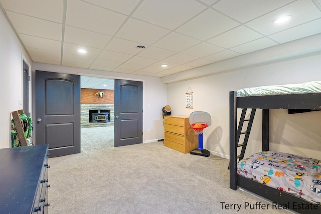 721 17 Mile Rd, Kent City, MI 49330 - bedroom with carpet, a paneled ceiling, and recessed lighting
