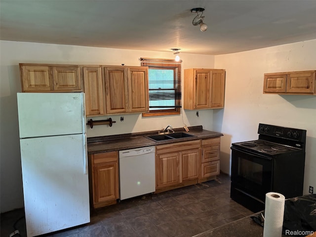 1185 E Hughes Lake Rd, Rose City, MI 48654 - kitchen featuring white appliances and dark countertops