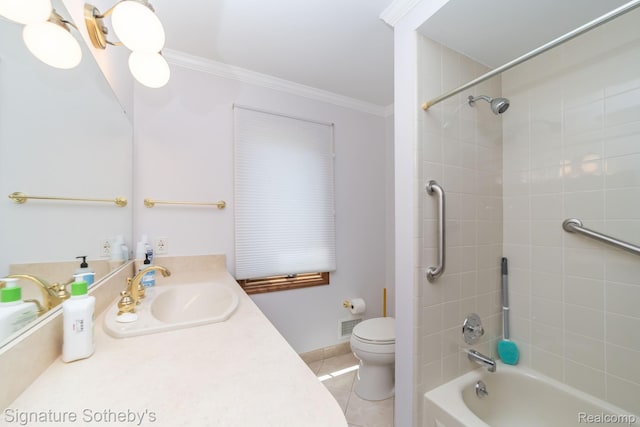 25759 Hunt Club Blvd, Farmington, MI 48335 - bathroom featuring vanity, ornamental molding, tile patterned flooring, and shower / washtub combination