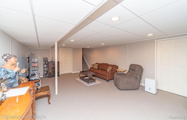 25759 Hunt Club Blvd, Farmington, MI 48335 - carpeted living area featuring stairway, recessed lighting, and a paneled ceiling