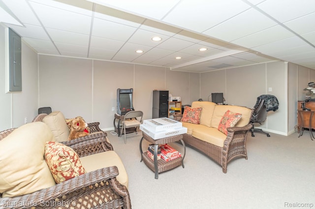 25759 Hunt Club Blvd, Farmington, MI 48335 - carpeted living room with recessed lighting and a paneled ceiling