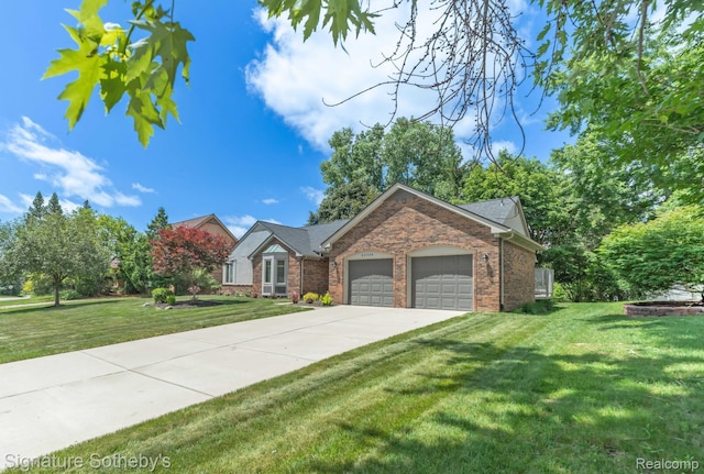 25759 Hunt Club Blvd, Farmington, MI 48335 - view of front facade with a garage, a front yard, brick siding, and concrete driveway