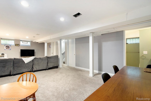 9309 Newburgh Rd, Livonia, MI 48150 - living area featuring light carpet, recessed lighting, and plenty of natural light