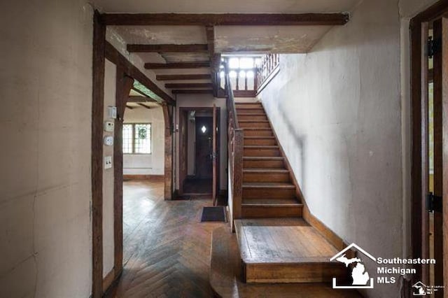 1989 W Grand Blvd, Detroit, MI 48208 - staircase featuring beam ceiling