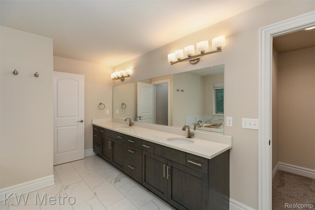 85 Hickory Dr, Troy, MI 48083 - full bath featuring double vanity and marble finish floors