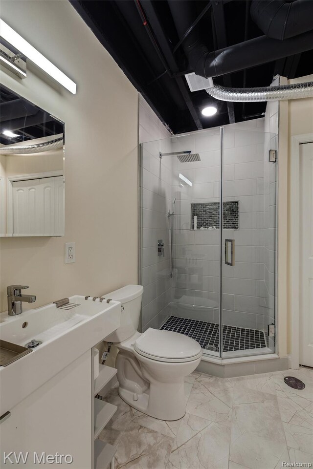 85 Hickory Dr, Troy, MI 48083 - bathroom featuring a shower stall, vanity, and marble finish floors