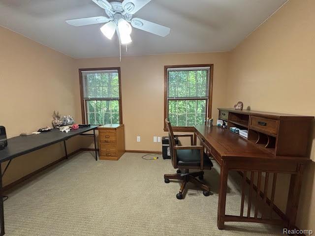 171 Golfview Dr, Caro, MI 48723 - office area with a ceiling fan, plenty of natural light, and light colored carpet