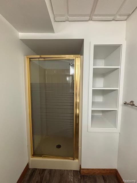 171 Golfview Dr, Caro, MI 48723 - bathroom featuring wood finished floors and a shower stall