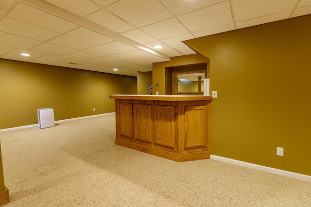 2683 Mystic Dr, Ann Arbor, MI 48103 - indoor dry bar featuring carpet floors, a paneled ceiling, and recessed lighting