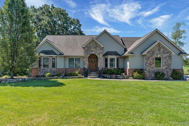11068 Meadowview Dr, Goodrich, MI 48438 - craftsman-style house with stone siding, brick siding, and a front lawn