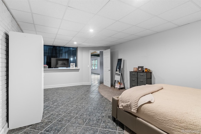 11068 Meadowview Dr, Goodrich, MI 48438 - bedroom featuring a drop ceiling, recessed lighting, and dark tile patterned flooring