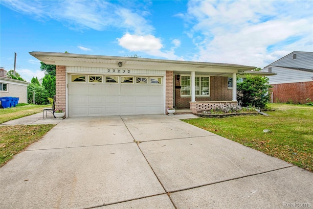 30232 Austin Dr, Warren, MI 48092 - view of front of home with brick siding, an attached garage, a front yard, and concrete driveway