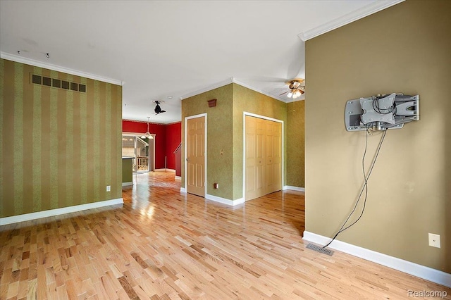 366 Marshall St, Ferndale, MI 48220 - unfurnished room featuring a ceiling fan, light wood-type flooring, and crown molding