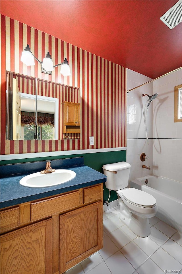 366 Marshall St, Ferndale, MI 48220 - full bathroom featuring vanity, tile patterned flooring, shower / tub combination, and wallpapered walls