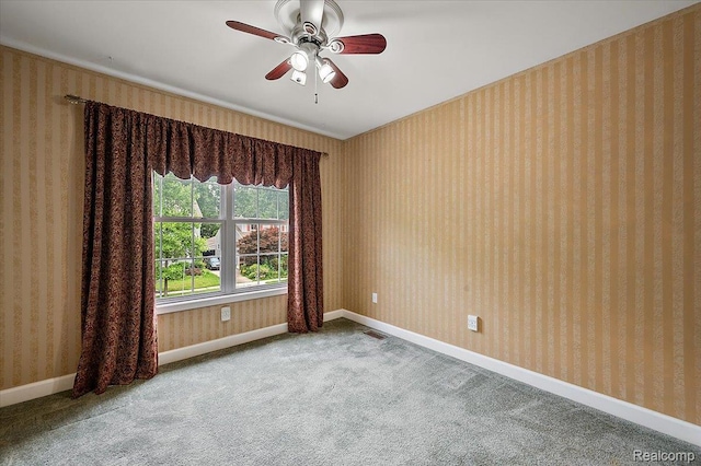 366 Marshall St, Ferndale, MI 48220 - empty room with carpet flooring, ceiling fan, and wallpapered walls