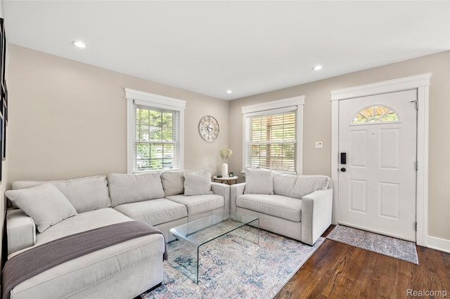 1609 Catalpa Dr, Berkley, MI 48072 - living area with healthy amount of natural light, dark wood-type flooring, and recessed lighting