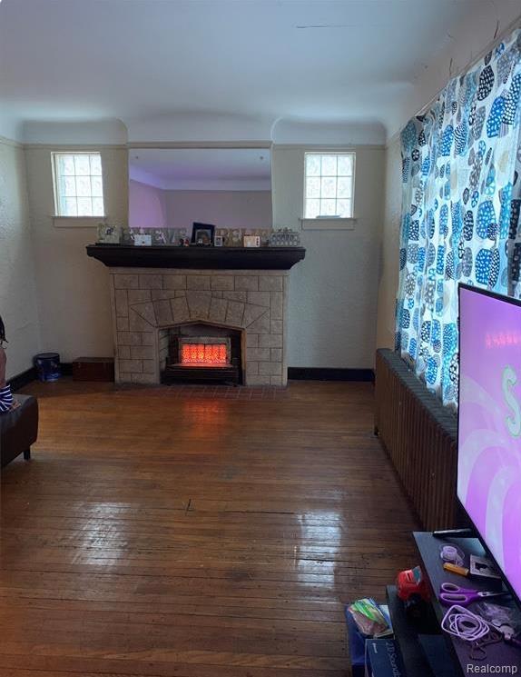 15100 Lesure St, Detroit, MI 48227 - living area with hardwood / wood-style floors, healthy amount of natural light, and a lit fireplace