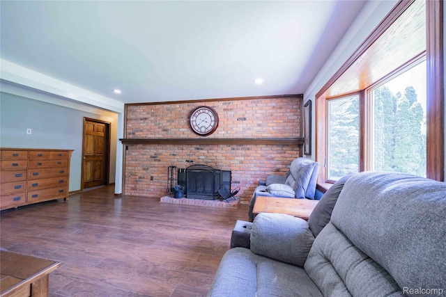 21128 Middlebelt Rd, New Boston, MI 48164 - living room with wood finished floors, a fireplace, and recessed lighting