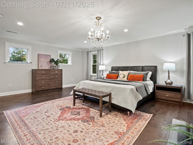 295 S Cranbrook Rd, Birmingham, MI 48009 - bedroom with ornamental molding, recessed lighting, a chandelier, and wood finished floors