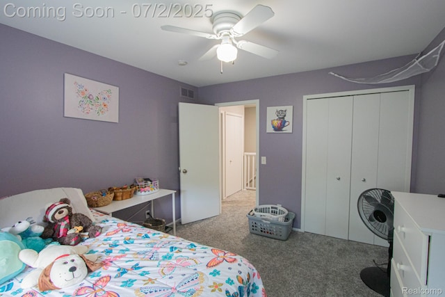 50191 N Angelo Ct, Chesterfield, MI 48047 - bedroom featuring carpet, a closet, and ceiling fan