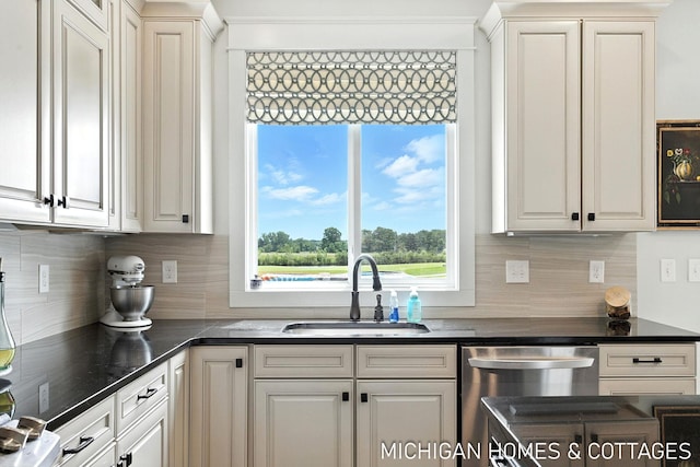 4401 Grand Pt, Holland, MI 49424 - kitchen with dishwasher, white cabinetry, and decorative backsplash
