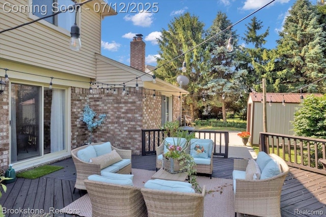 46655 Spruce Dr, Shelby Twp, MI 48315 - deck featuring outdoor lounge area and a shed