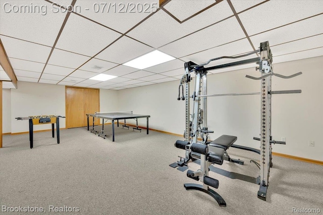 46655 Spruce Dr, Shelby Twp, MI 48315 - workout area with a paneled ceiling and carpet floors