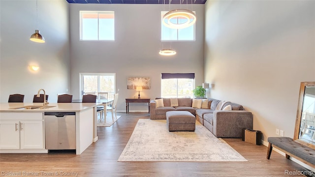 293 N 2nd St Unit 106, Brighton, MI 48116 - living room featuring healthy amount of natural light, a high ceiling, and light wood finished floors