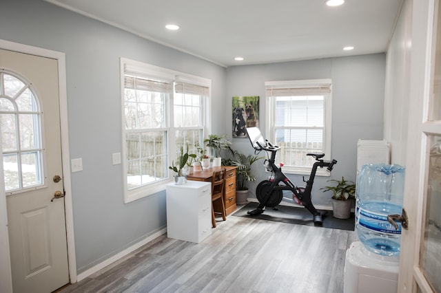 516 Cooper Ave, Kalamazoo, MI 49048 - workout room with wood finished floors and recessed lighting