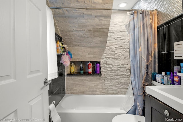 25021 Ecorse Rd, Taylor, MI 48180 - full bathroom with shower / bath combo with shower curtain and vanity