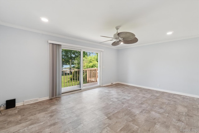 7262 Hatchery Rd, Waterford, MI 48327 - empty room with crown molding, ceiling fan, wood finished floors, and recessed lighting