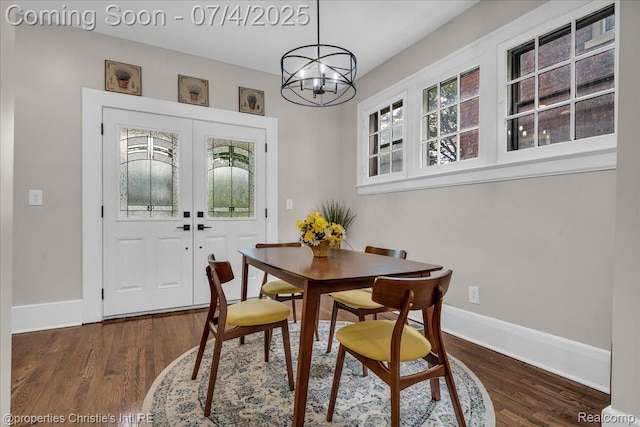 3801 Vicksburg St, Detroit, MI 48206 - dining room featuring a chandelier, dark wood-style floors, and french doors