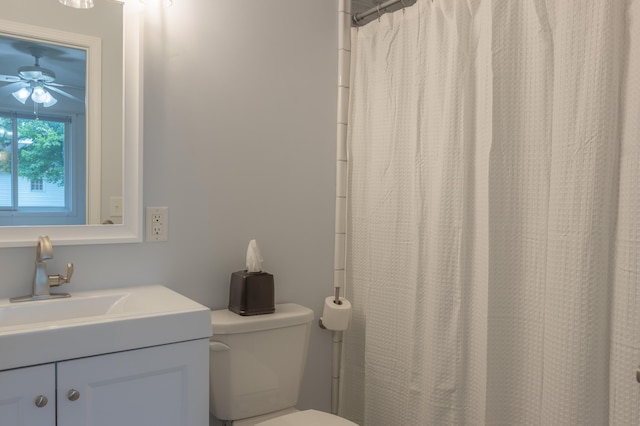 22770 Oak St, Pierson, MI 49339 - bathroom with vanity, ceiling fan, and curtained shower