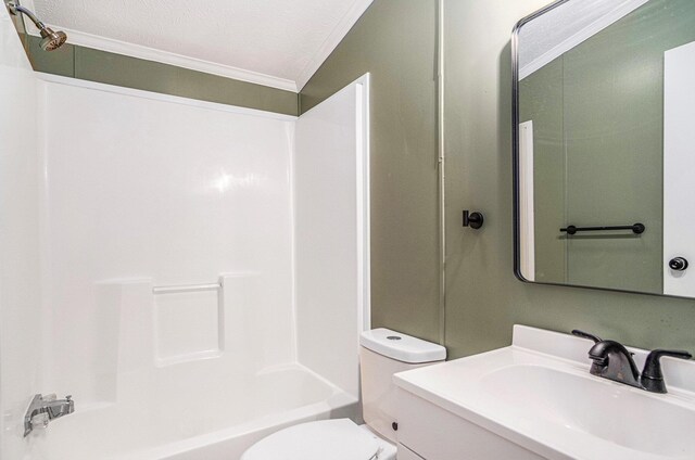 713 Maple Rd, Ionia, MI 48846 - bathroom featuring crown molding,  shower combination, and vanity