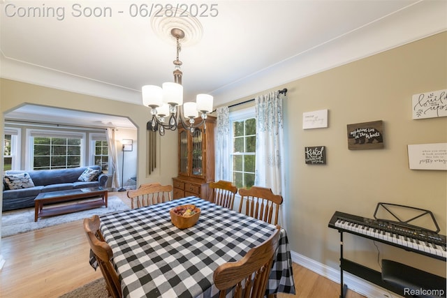 31718 W Chicago St, Canton, MI 48150 - dining room featuring a chandelier, light wood finished floors, and arched walkways