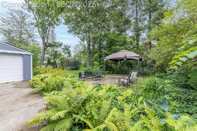 31718 W Chicago St, Canton, MI 48150 - view of yard with a trampoline, a gazebo, an outdoor structure, and concrete driveway