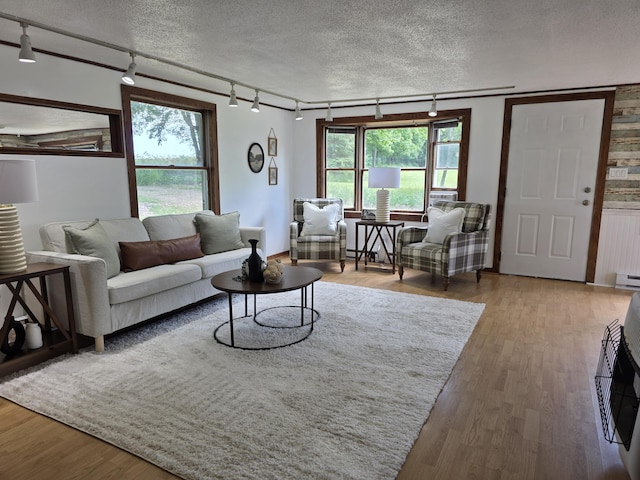 1236 Klink Rd, Tekonsha, MI 49092 - living area featuring track lighting, a textured ceiling, healthy amount of natural light, and wood finished floors