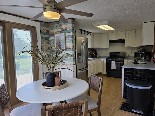 1236 Klink Rd, Tekonsha, MI 49092 - kitchen featuring stainless steel appliances, under cabinet range hood, plenty of natural light, a ceiling fan, and a textured ceiling