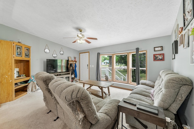 733 N Main St, Evart, MI 49631 - living area featuring a ceiling fan, carpet flooring, and a textured ceiling