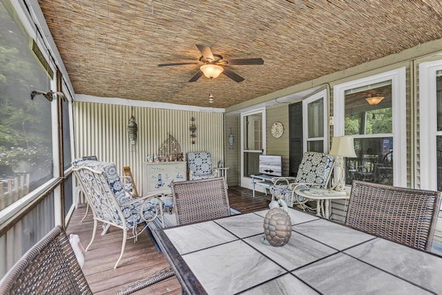 11277 N Dr, Brooklyn, MI 49230 - sunroom with outdoor dining area and ceiling fan